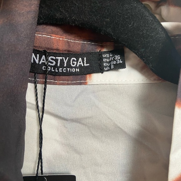 Nasty Gal Print Blouse Shirt with neck tie - small, Size 4 - Picture 5 of 5